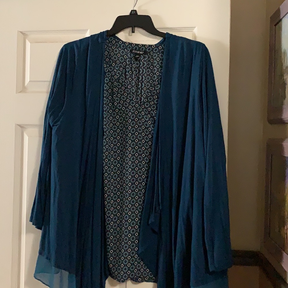 Pretty Dark Teal Blouse & Sweater Set. 3XL